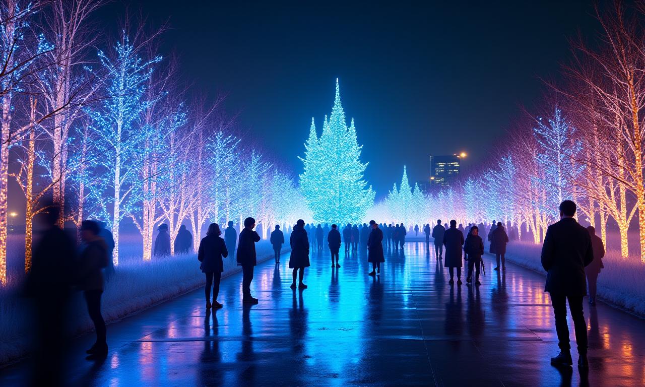 東京ミッドタウンの光の庭園インスタレーションの夜景